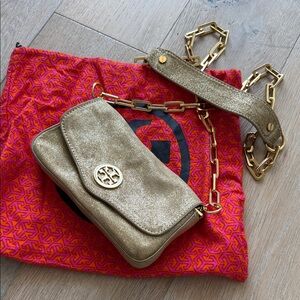 Tory Burch Gold Crossbody Bag with Chain Strap